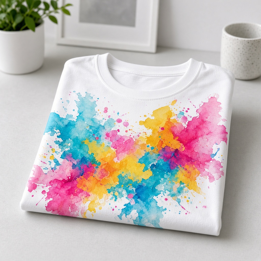 Camiseta blanca con estampado abstracto por sublimación